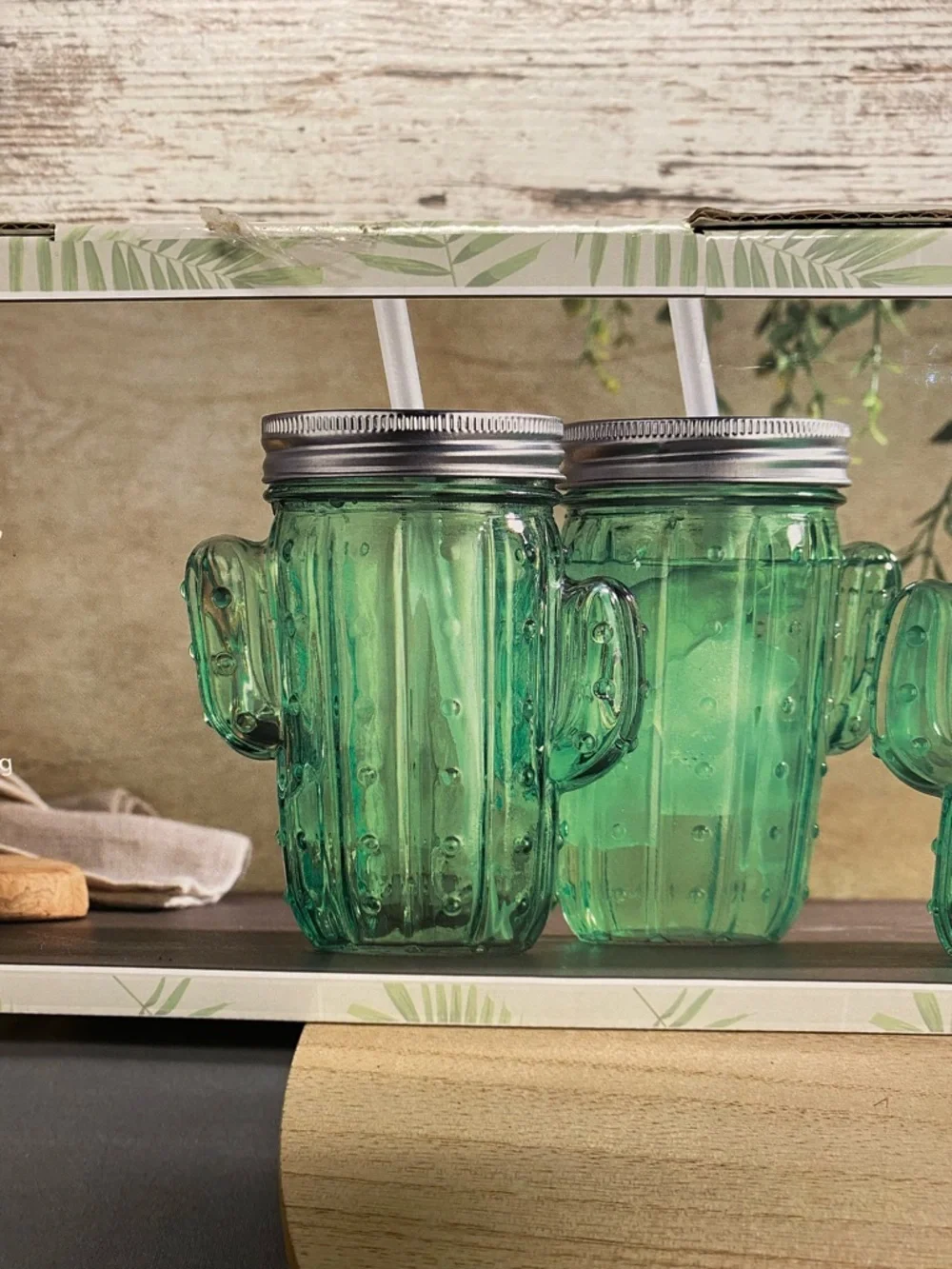 Croton Green Cactus Mason Jar Glasses - Set of 4 - Picture 4 of 8